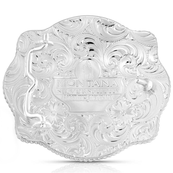 Montana Silversmiths Fine Silver Scalloped Champion Bull Rider Buckle MSRP $150 - Picture 2 of 11
